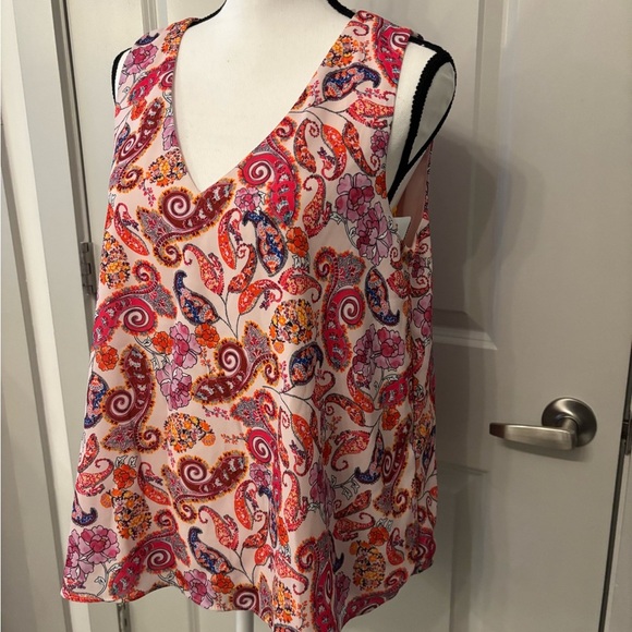 NWT St.Tropez colorful pink paisley patterned tank blouse size L - Picture 7 of 12